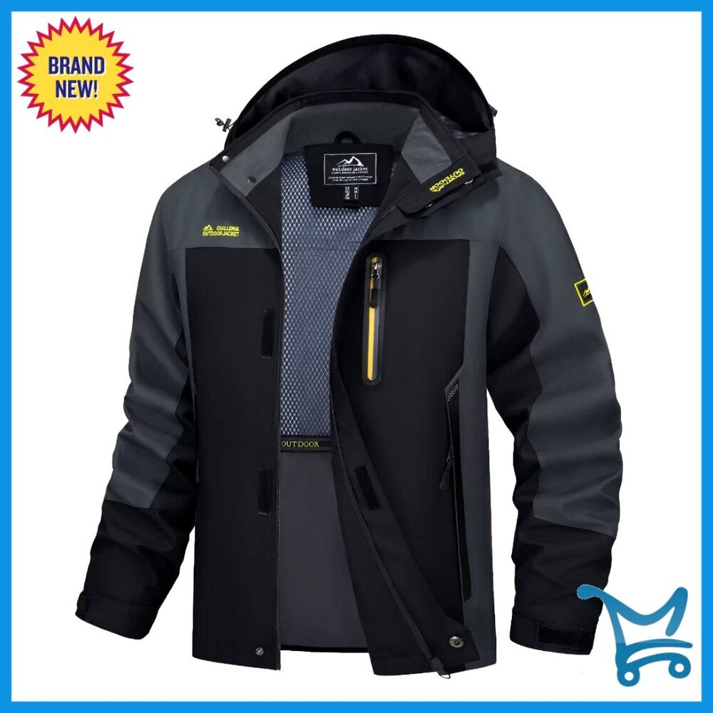 Men's Windproof Water Resistant Rain Jacket 5 Pockets Hiking Travel